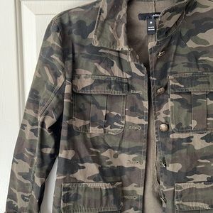 Aqua, army print, size small, with buttons.